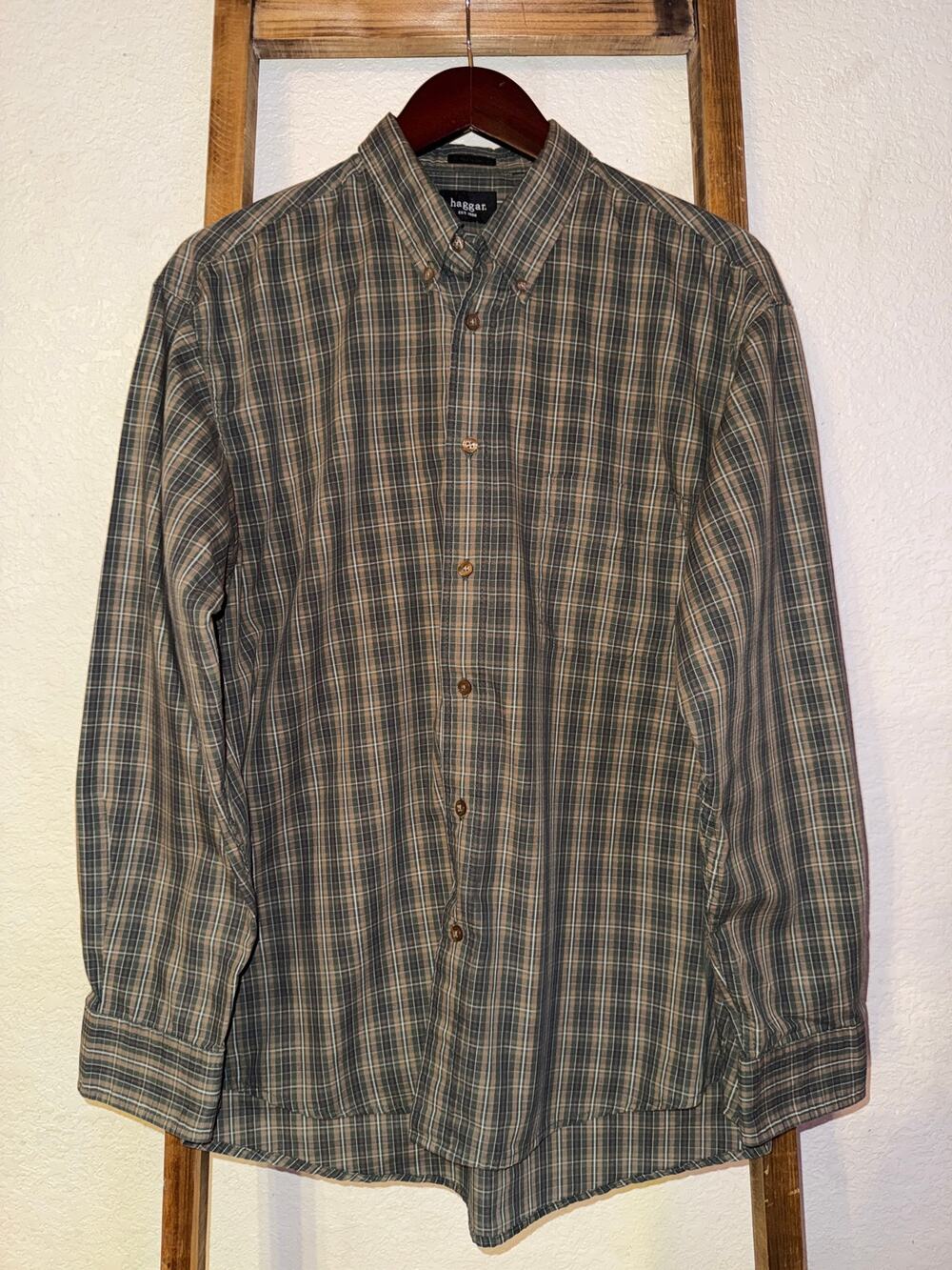 Haggar No Iron Plaid Button Down Shirt Men's M/L Dadcore Preppy